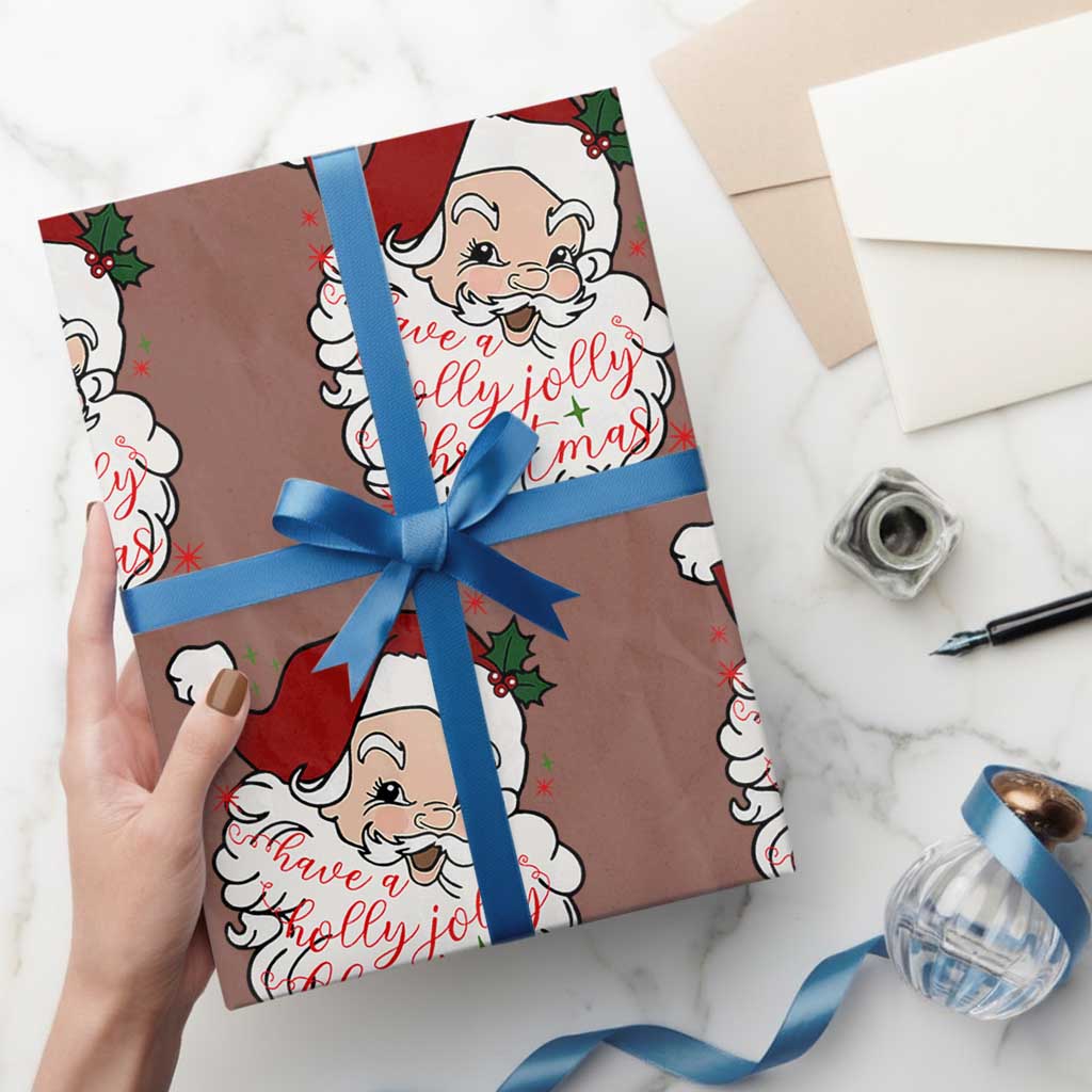Vintage Christmas Santa Claus Face Xmas Funny Old Fashioned Wrapping Paper Roll