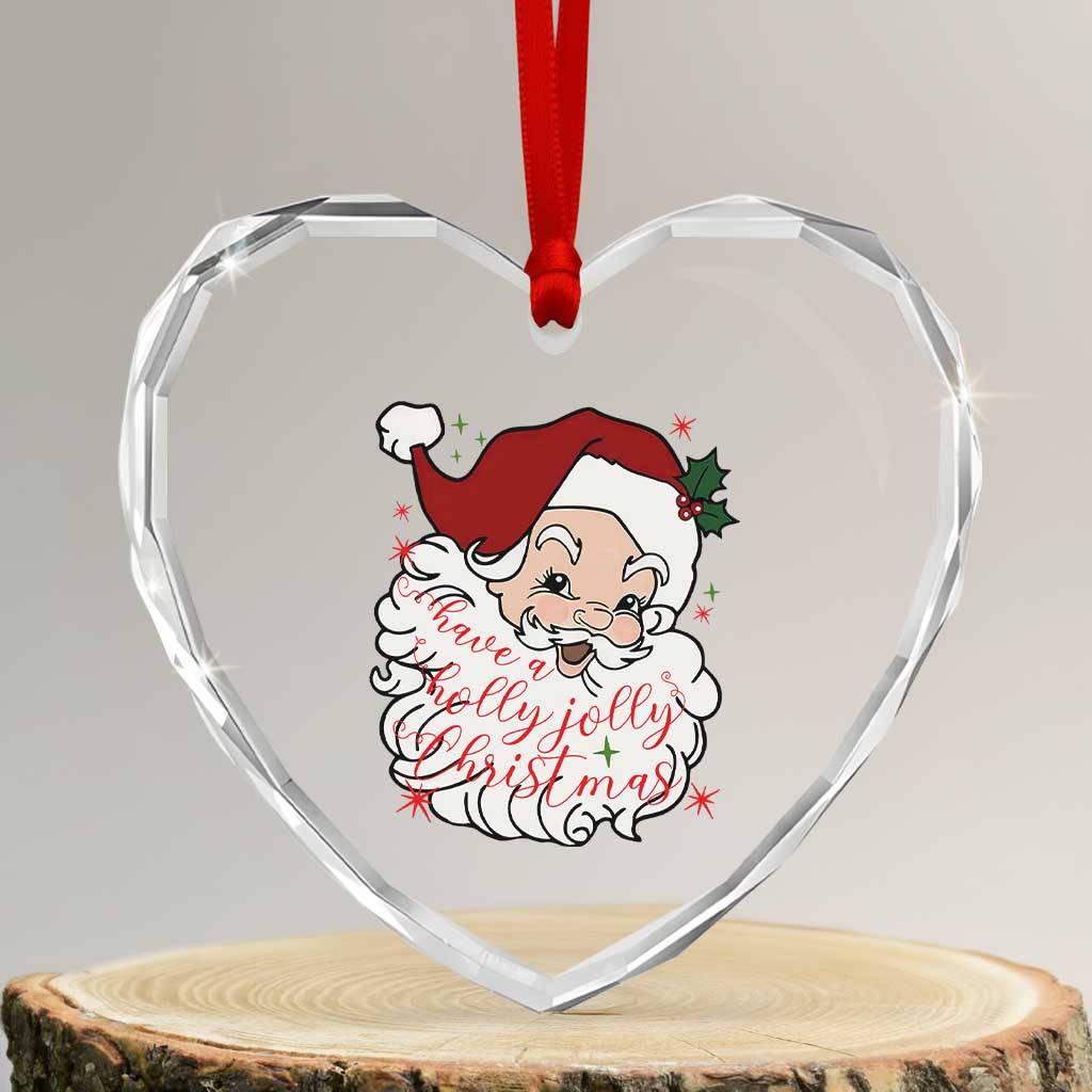 Vintage Christmas Santa Claus Face Xmas Funny Old Fashioned Heart Crystal Glass Ornament - Wonder Print Shop
