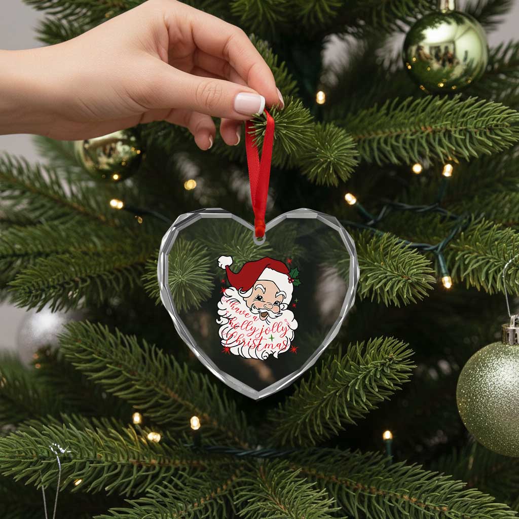 Vintage Christmas Santa Claus Face Xmas Funny Old Fashioned Heart Crystal Glass Ornament - Wonder Print Shop