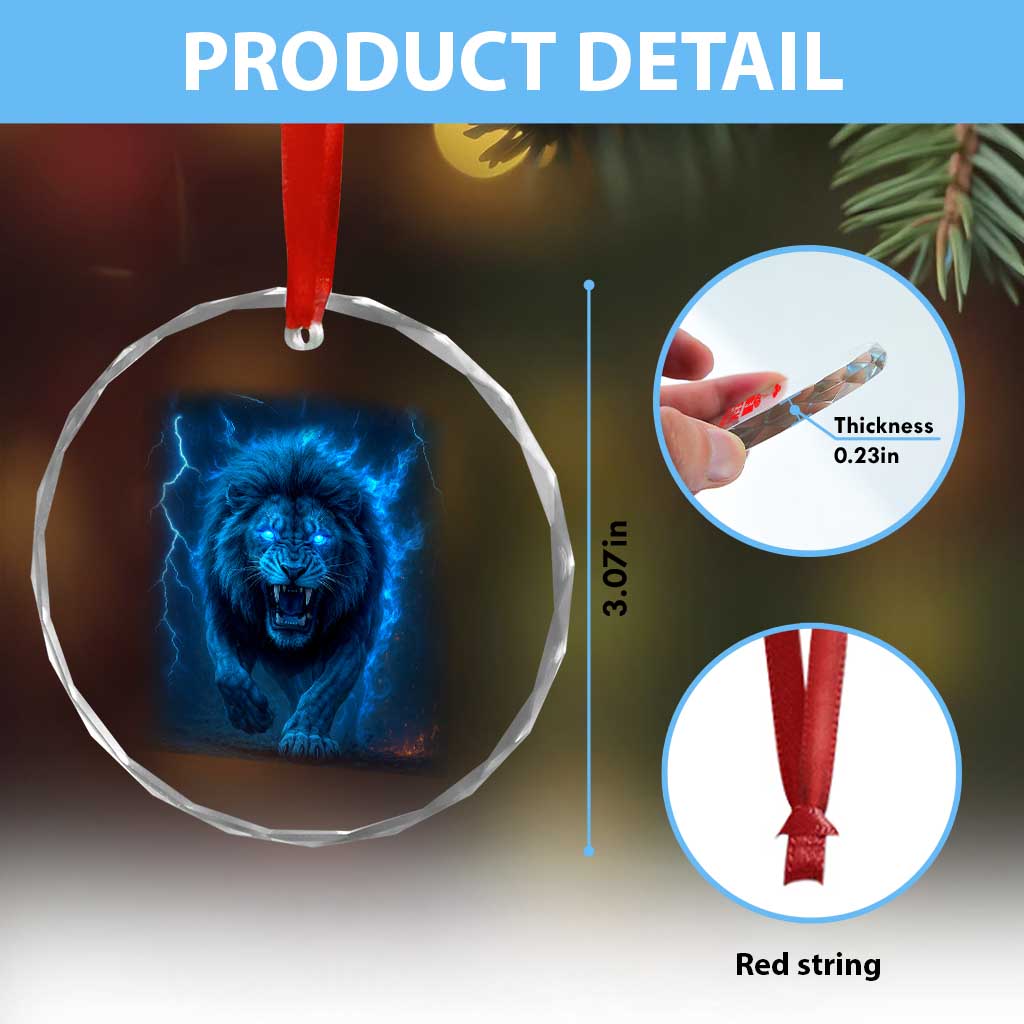 Vintage Classic Blue Lion Bootleg Graphic Crystal Glass Ornament TS10