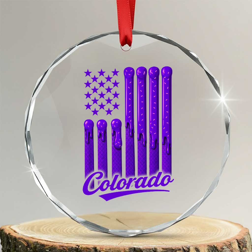 Vintage Colorado Crystal Glass Ornament Purple Dripping Flag Vintage State Pride Sports Fan Patriotic
