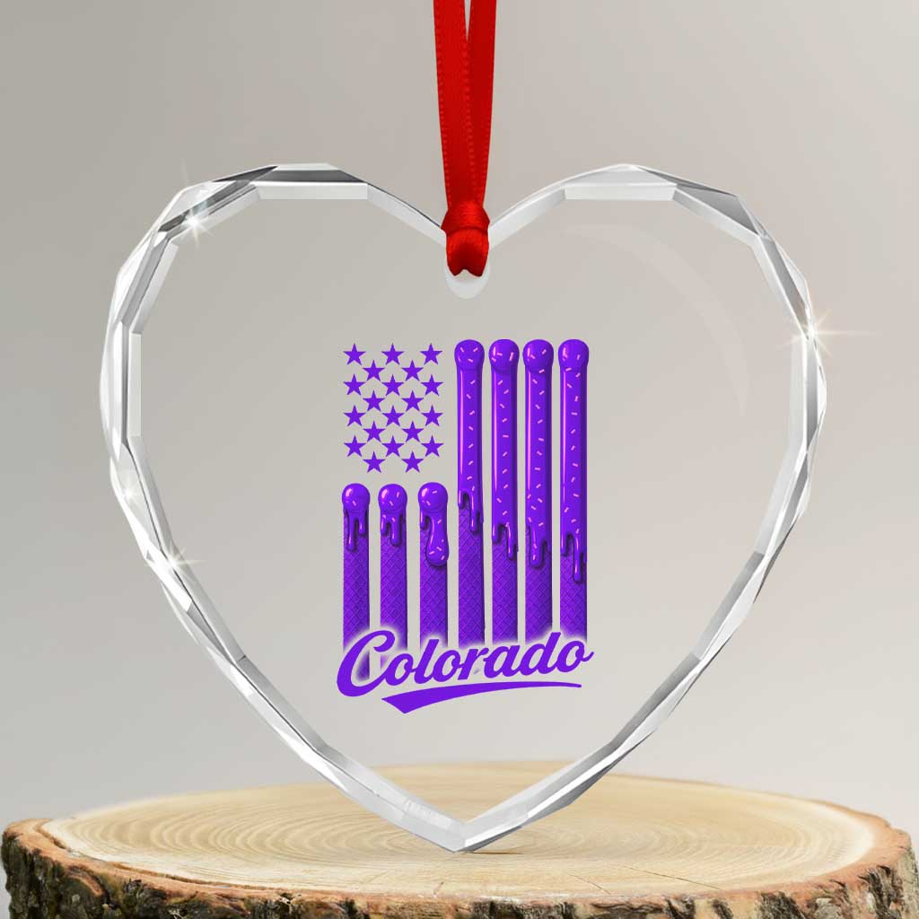 Vintage Colorado Heart Crystal Glass Ornament Purple Dripping Flag Vintage State Pride Sports Fan Patriotic
