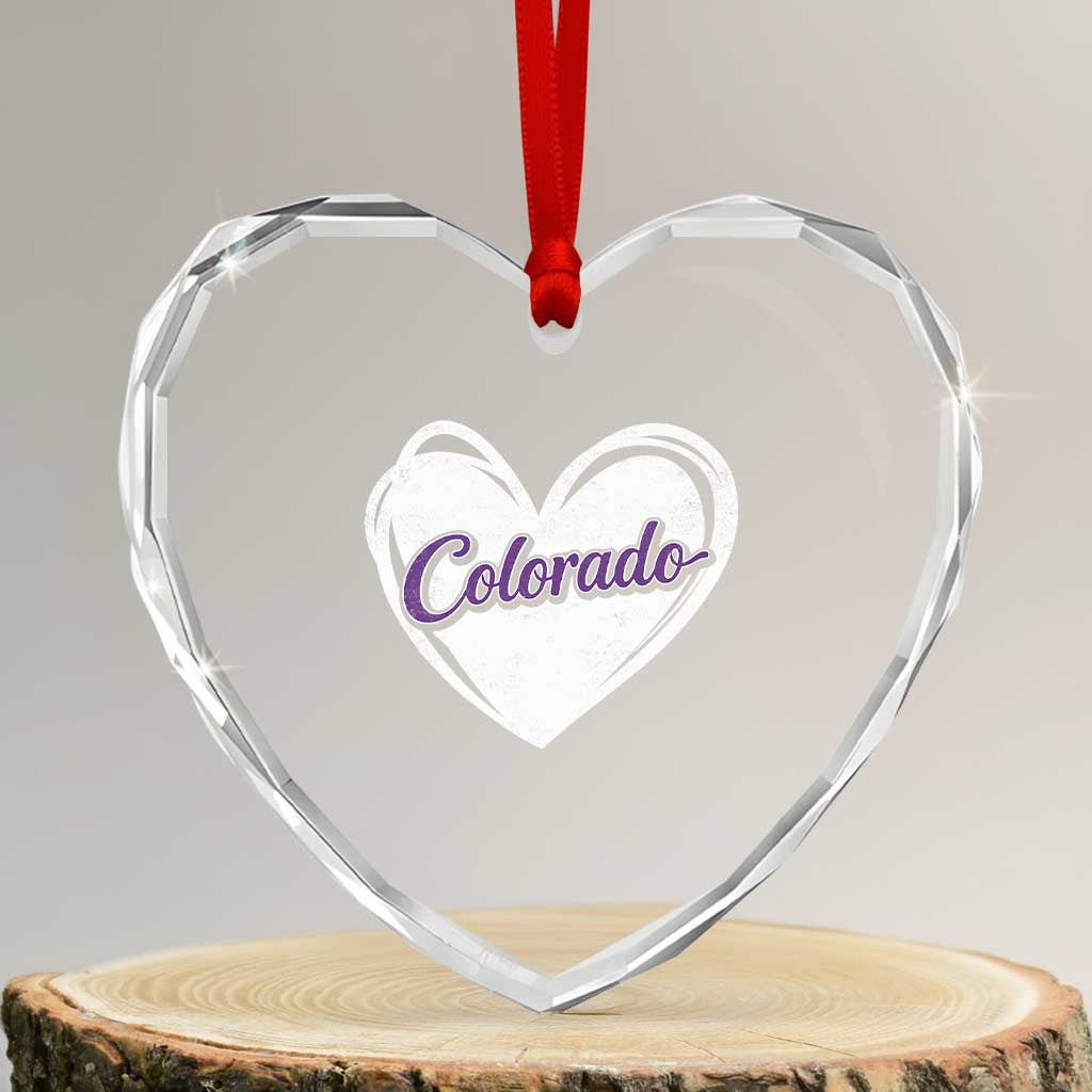 Vintage Colorado Heart Crystal Glass Ornament Purple Heart Vintage Script State Pride Retro Sports Fan