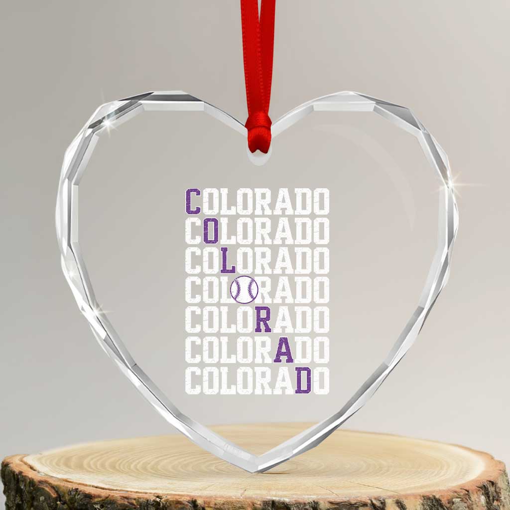 Vintage Colorado Heart Crystal Glass Ornament Retro State Pride Sports Baseball Fan Graphic
