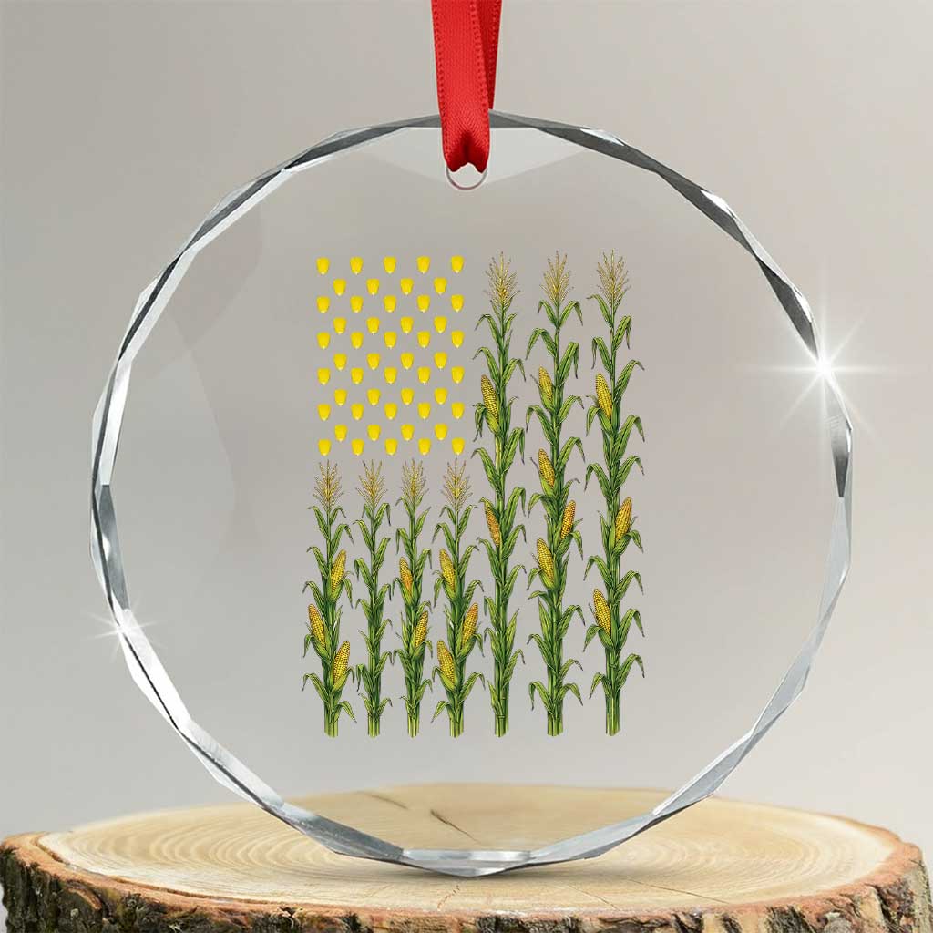 Vintage Corn American Flag Crystal Glass Ornament Patriotic Farmer Farm Gift