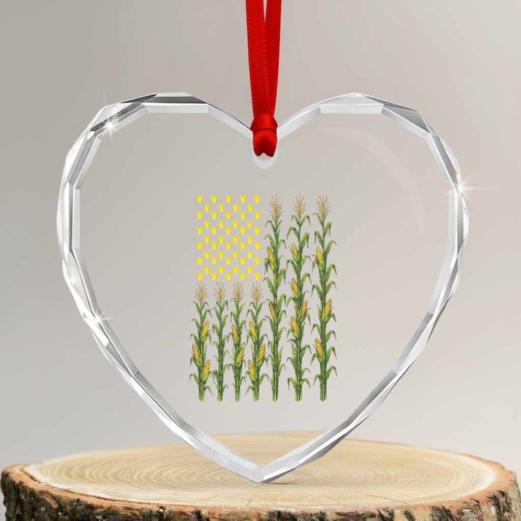 Vintage Corn American Flag Heart Crystal Glass Ornament Patriotic Farmer Farm Gift