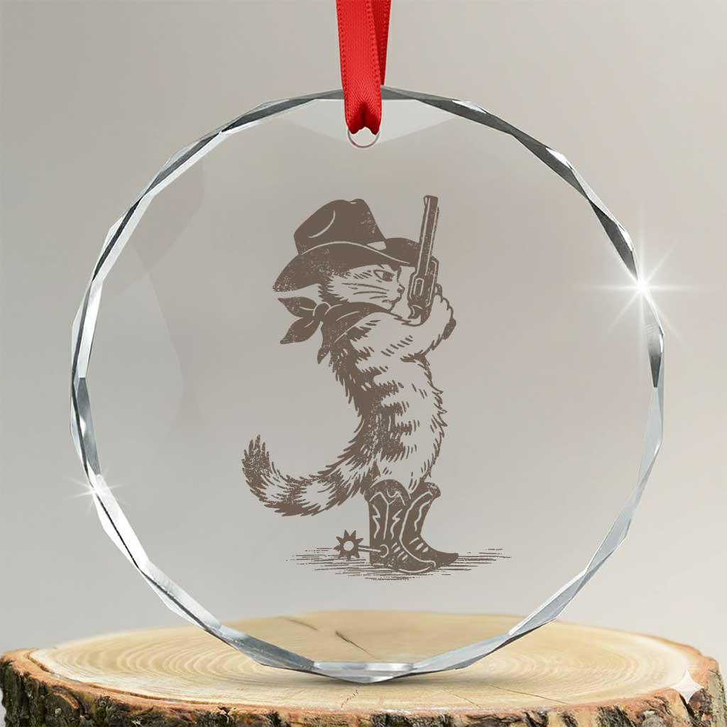 Vintage Cowboy Cat Crystal Glass Ornament Retro 90s Western Country Rodeo Kitten Cowgirl - Wonder Print Shop