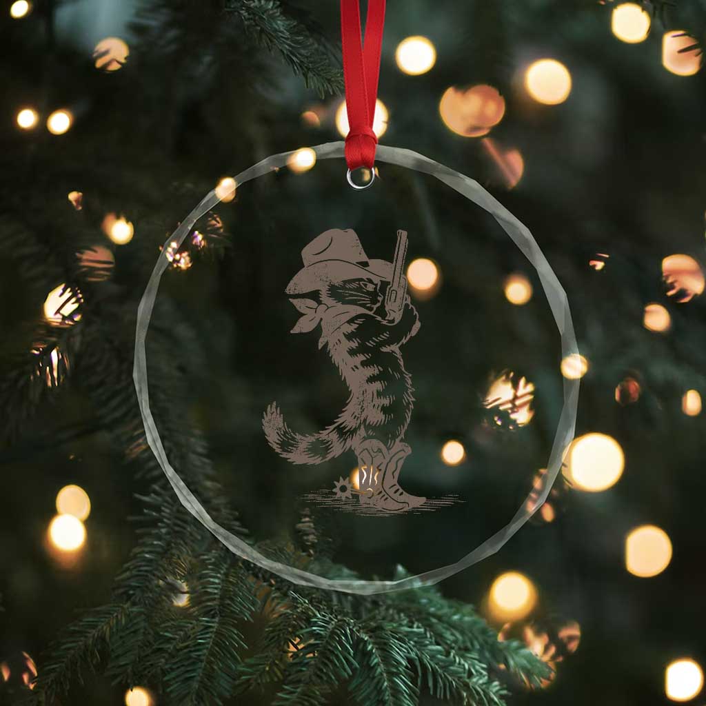 Vintage Cowboy Cat Crystal Glass Ornament Retro 90s Western Country Rodeo Kitten Cowgirl - Wonder Print Shop