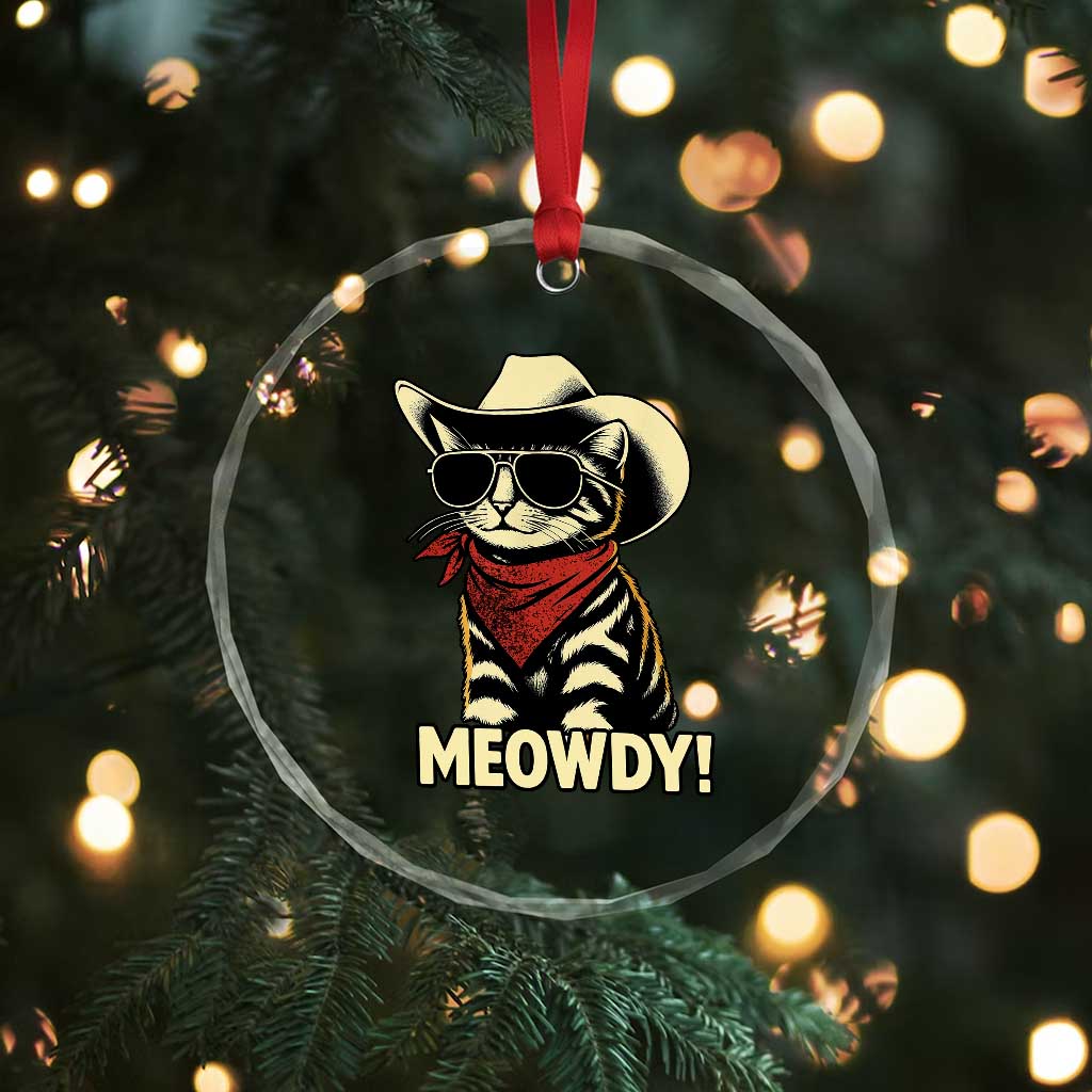 Vintage Cowboy Cat Crystal Glass Ornament Retro 90s Western Country Rodeo Meowdy Partner - Wonder Print Shop
