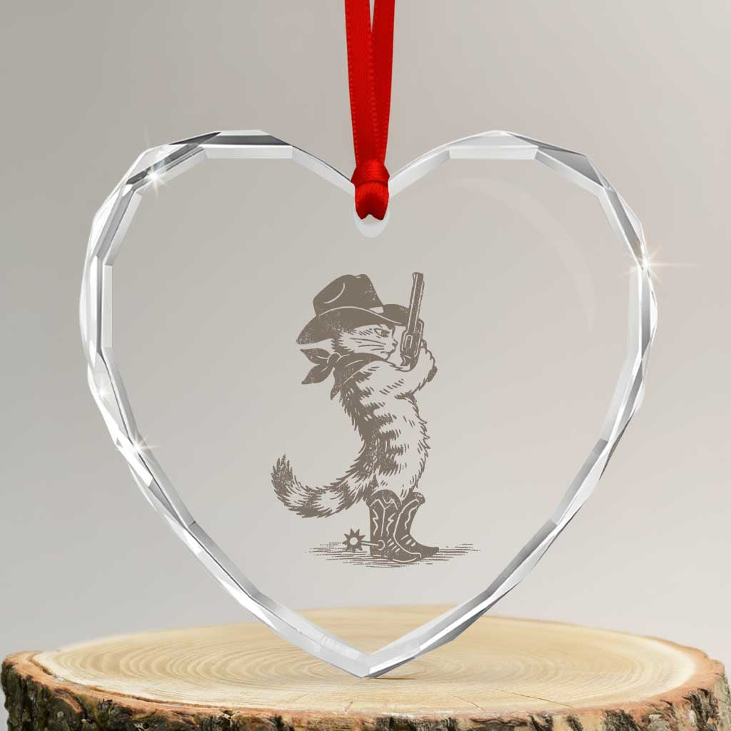 Vintage Cowboy Cat Heart Crystal Glass Ornament Retro 90s Western Country Rodeo Kitten Cowgirl - Wonder Print Shop