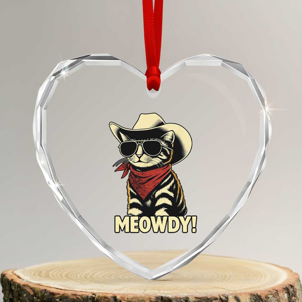 Vintage Cowboy Cat Heart Crystal Glass Ornament Retro 90s Western Country Rodeo Meowdy Partner - Wonder Print Shop