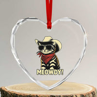 Vintage Cowboy Cat Heart Crystal Glass Ornament Retro 90s Western Country Rodeo Meowdy Partner - Wonder Print Shop