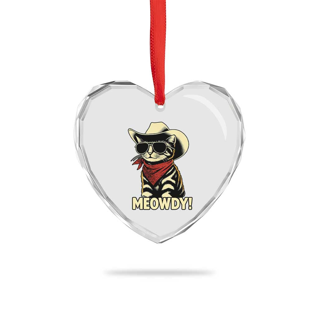 Vintage Cowboy Cat Heart Crystal Glass Ornament Retro 90s Western Country Rodeo Meowdy Partner - Wonder Print Shop