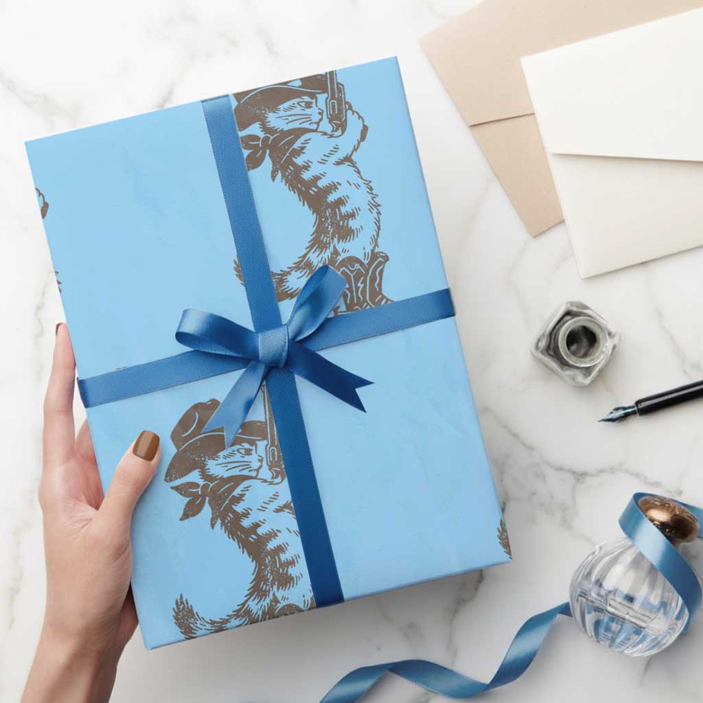 Vintage Cowboy Cat Wrapping Paper Roll Retro 90s Western Country Rodeo Kitten Cowgirl - Wonder Print Shop