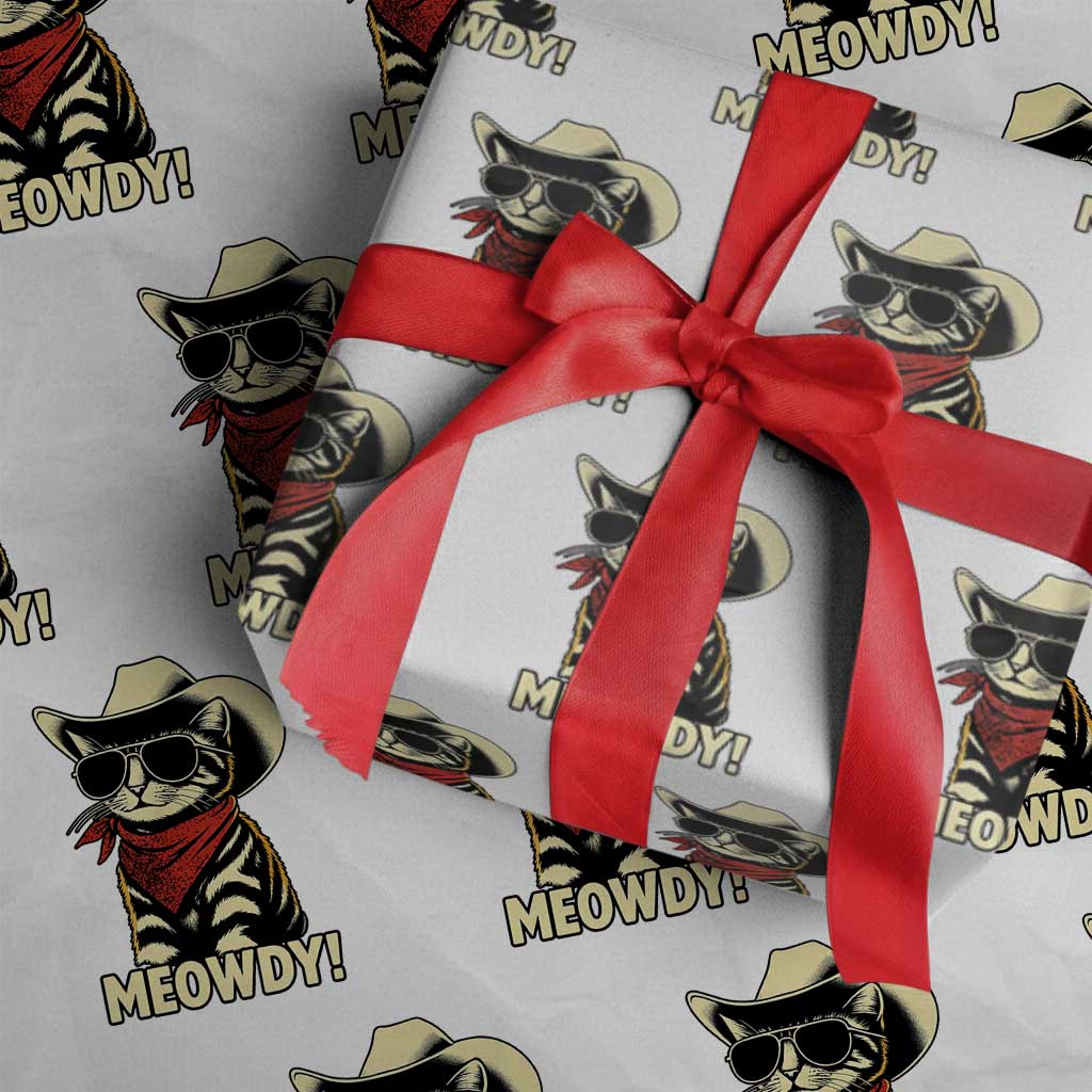 Vintage Cowboy Cat Wrapping Paper Roll Retro 90s Western Country Rodeo Meowdy Partner - Wonder Print Shop