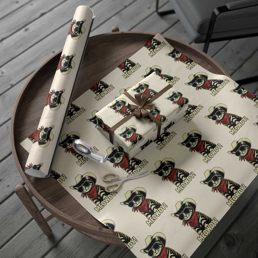 Vintage Cowboy Cat Wrapping Paper Roll Retro 90s Western Country Rodeo Meowdy Partner - Wonder Print Shop