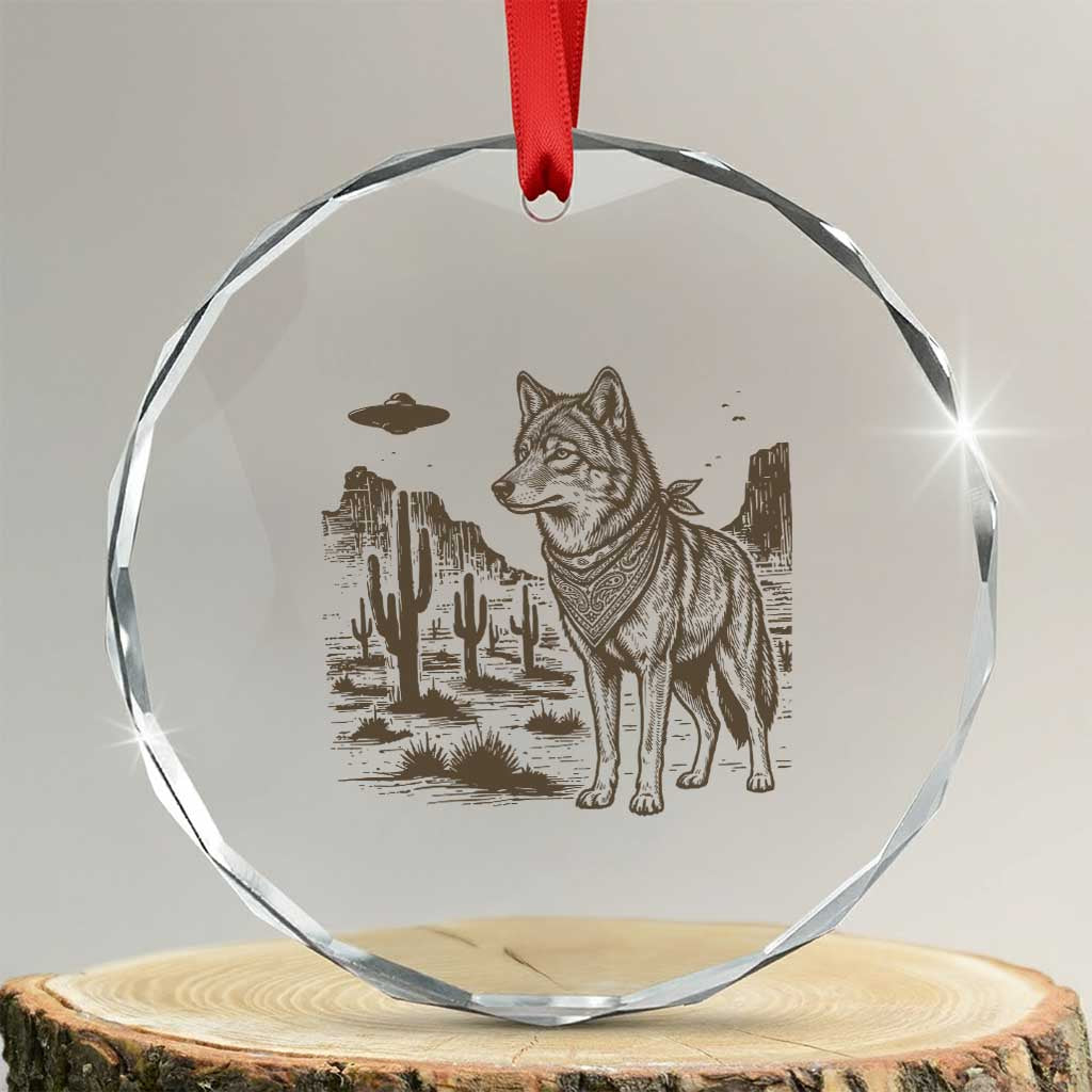 Vintage Coyote Cowboy UFO Crystal Glass Ornament Western Desert Southwest Coyote Alien