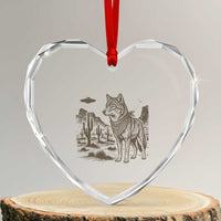 Vintage Coyote Cowboy UFO Heart Crystal Glass Ornament Western Desert Southwest Coyote Alien