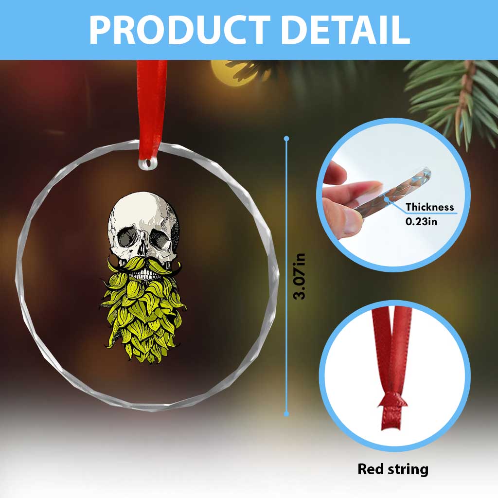 Vintage Craft Brewer Beer Lover Gift Crystal Glass Ornament Beer Hops Beard Skull