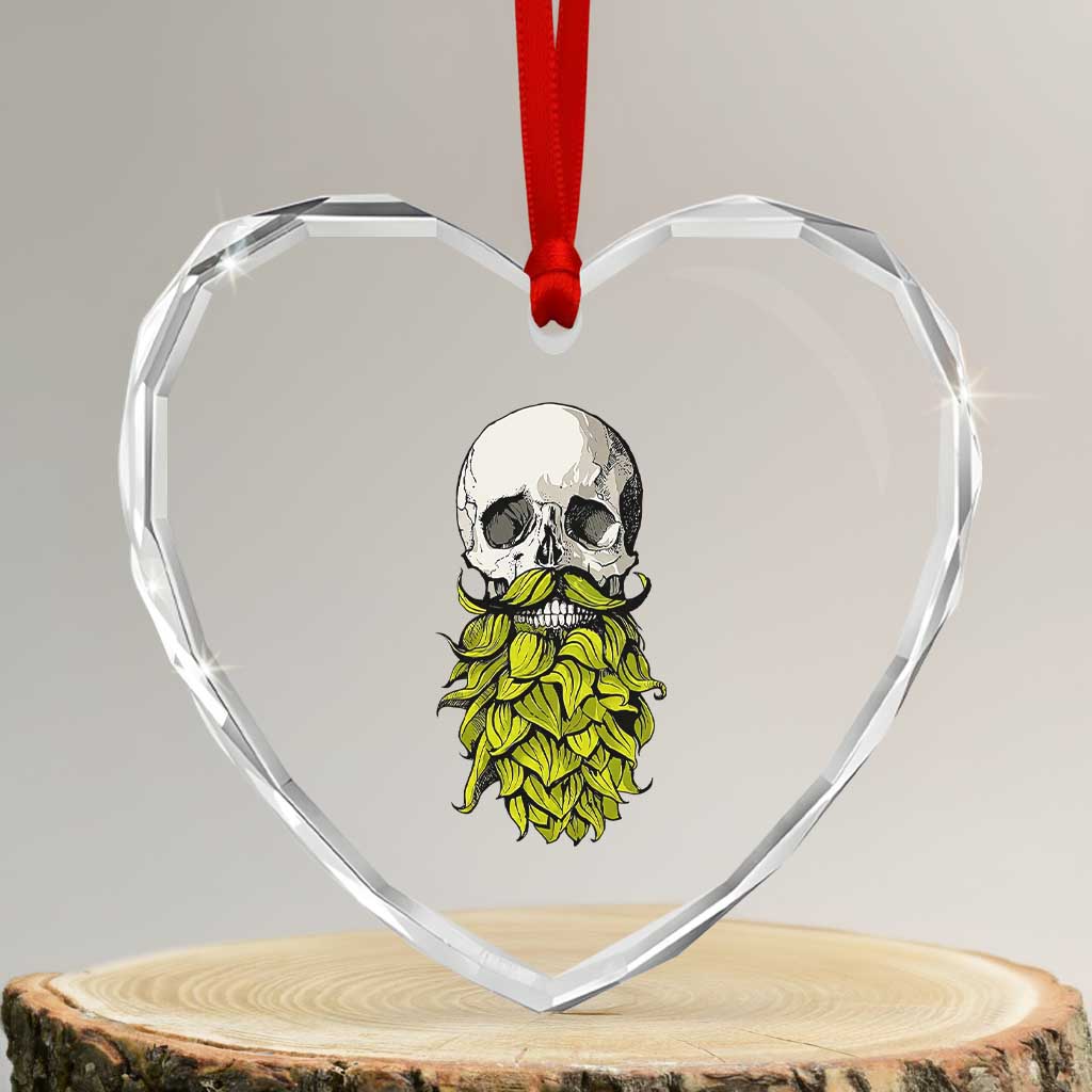 Vintage Craft Brewer Beer Lover Gift Heart Crystal Glass Ornament Beer Hops Beard Skull