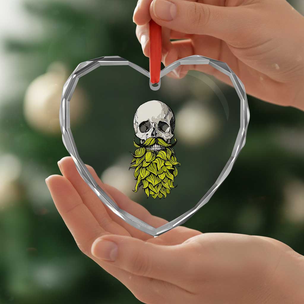 Vintage Craft Brewer Beer Lover Gift Heart Crystal Glass Ornament Beer Hops Beard Skull