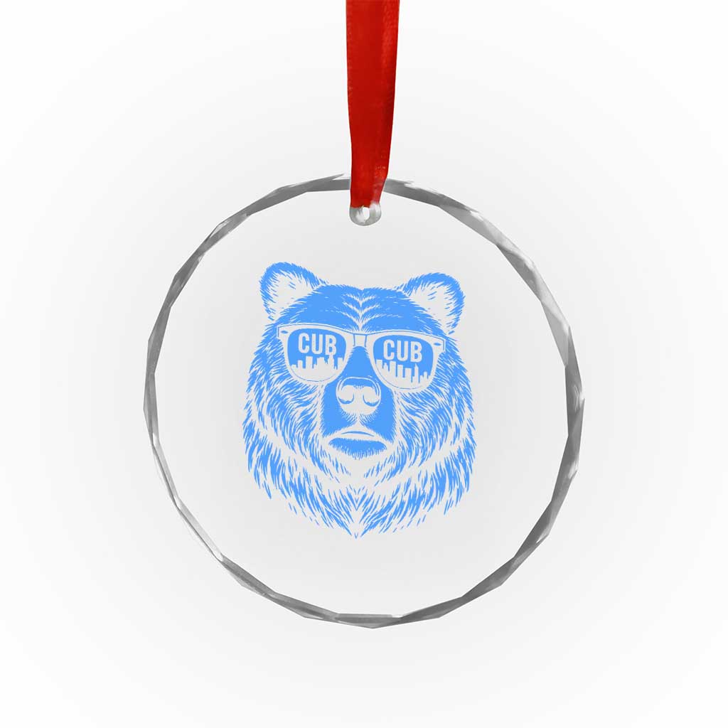Vintage Cub Crystal Glass Ornament With Sunglasses Retro Baseball Fans