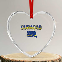 Vintage Curacao Flag Heart Crystal Glass Ornament Dutch Caribbean Heritage Gift