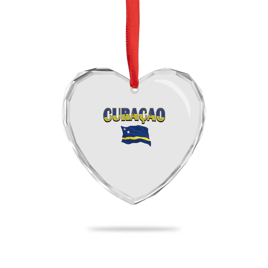Vintage Curacao Flag Heart Crystal Glass Ornament Dutch Caribbean Heritage Gift