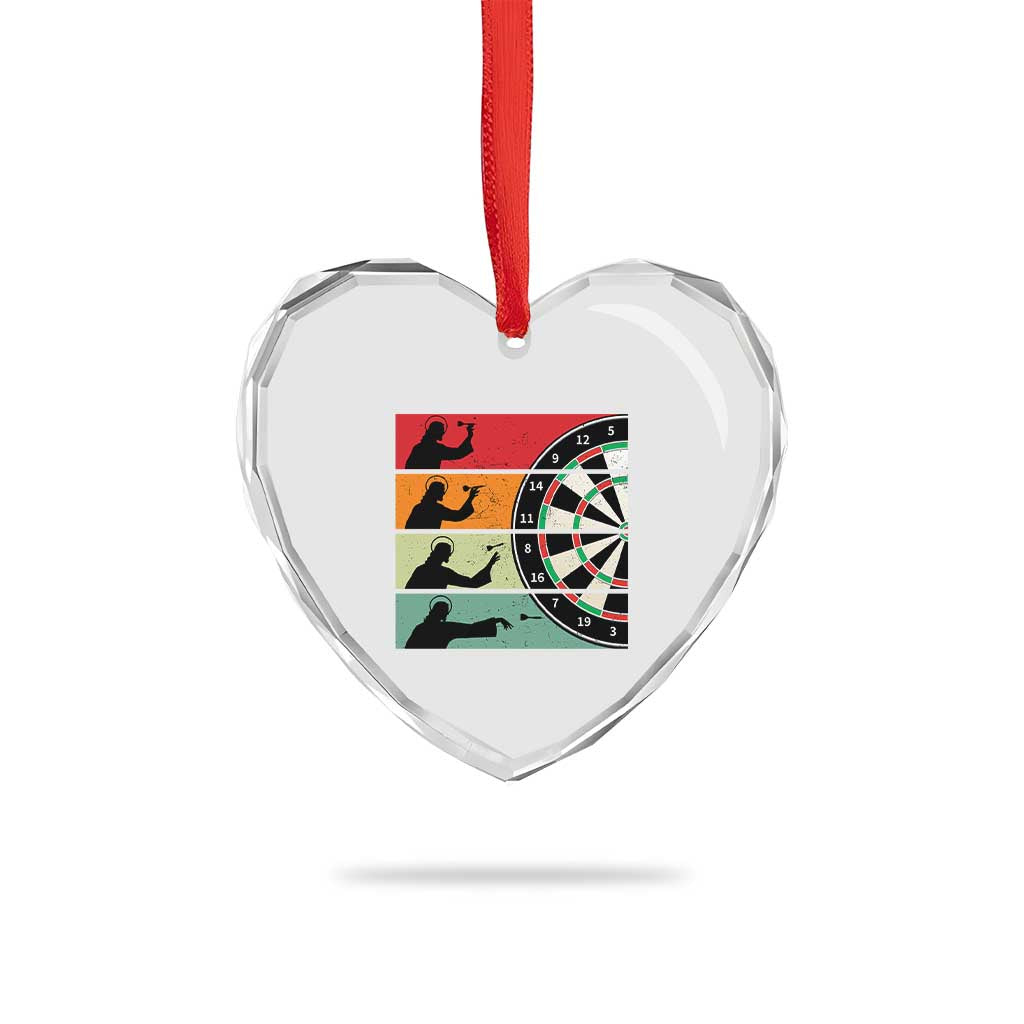 Vintage Darts Player Christian Faith Gift Heart Crystal Glass Ornament Jesus Bullseye Shooter - Wonder Print Shop