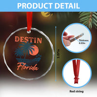 Vintage Destin Florida Beach Crystal Glass Ornament Sunset Palm Tree Graphic