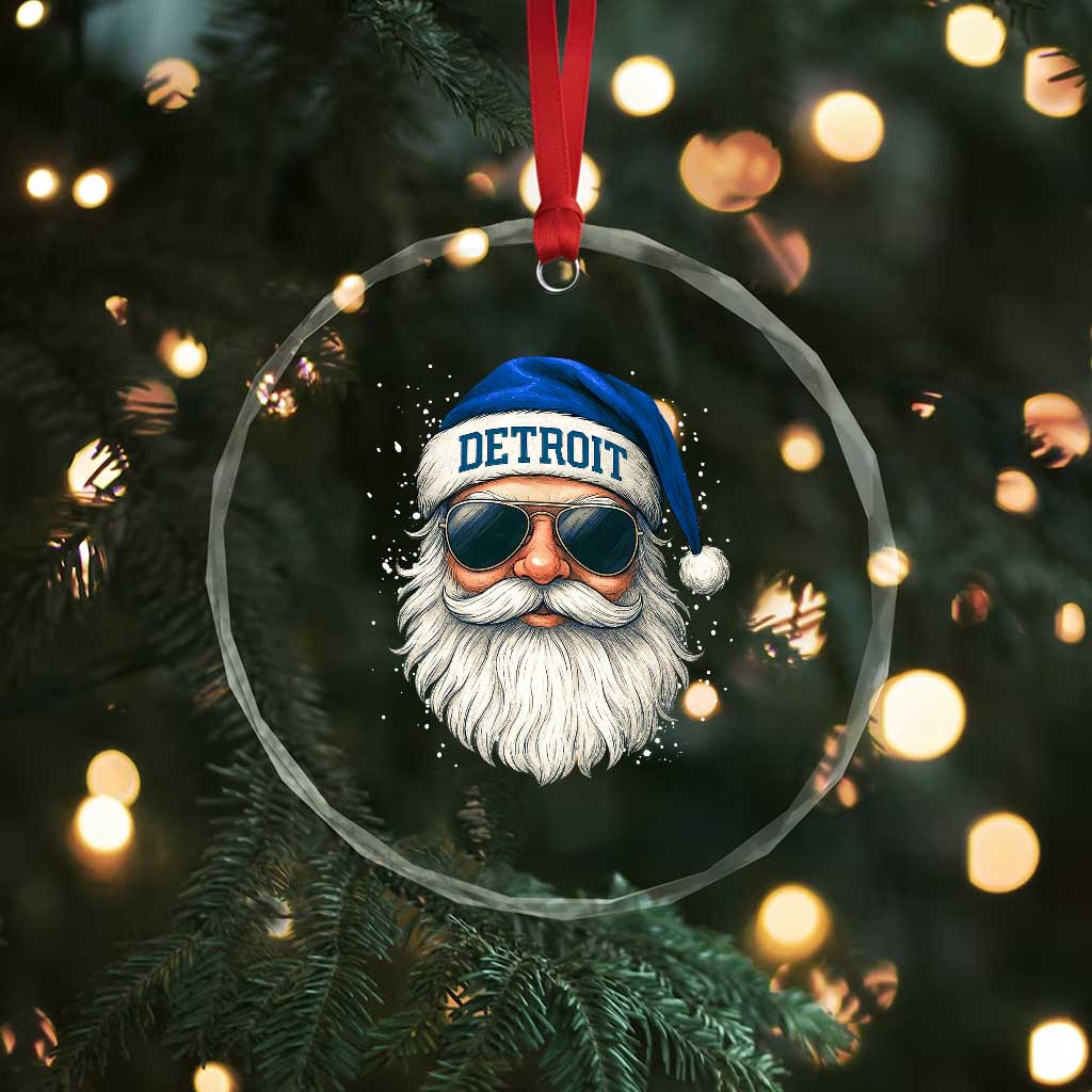 Vintage Detroit Football Christmas Crystal Glass Ornament Funny Retro Santa Lions Fan Xmas - Wonder Print Shop