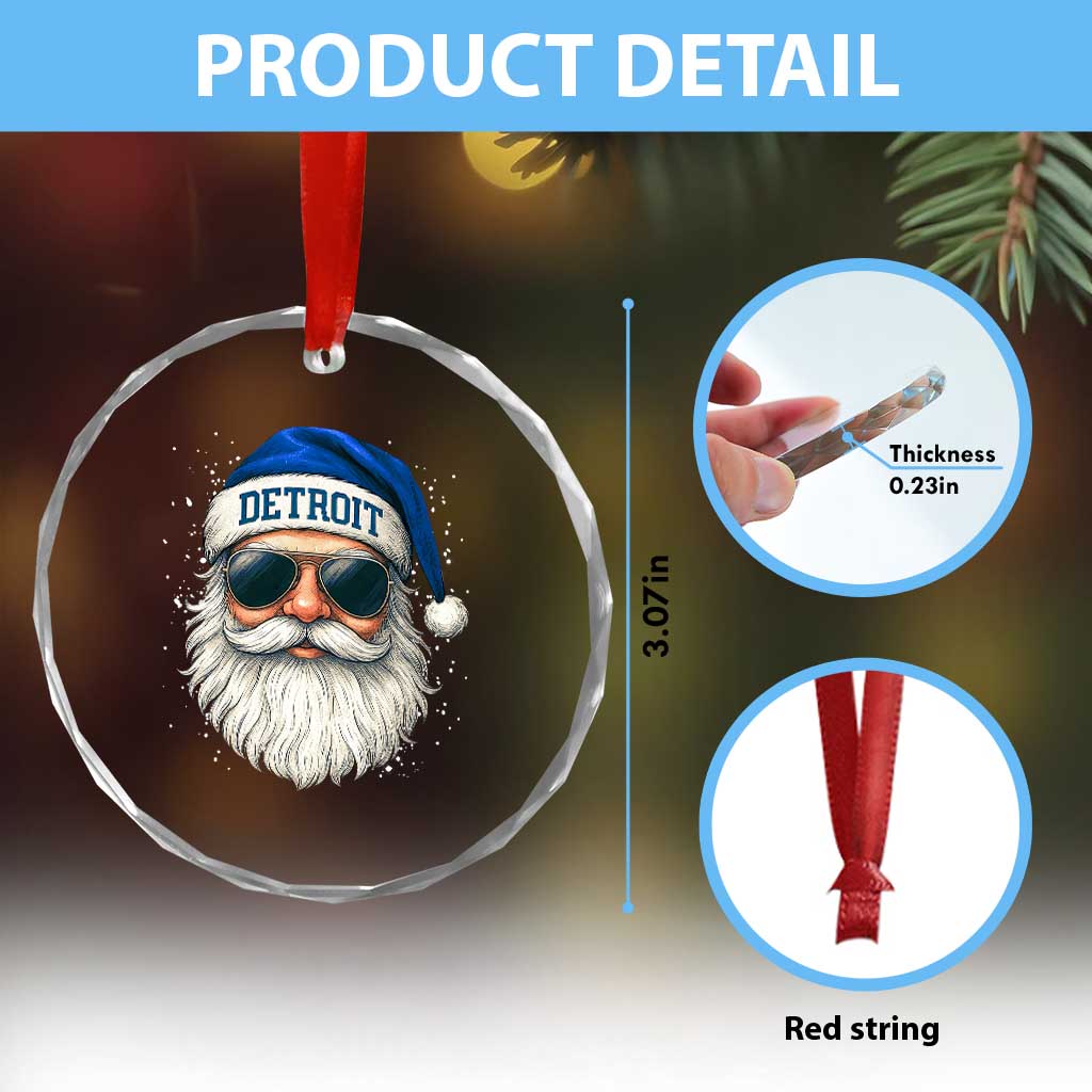 Vintage Detroit Football Christmas Crystal Glass Ornament Funny Retro Santa Lions Fan Xmas - Wonder Print Shop