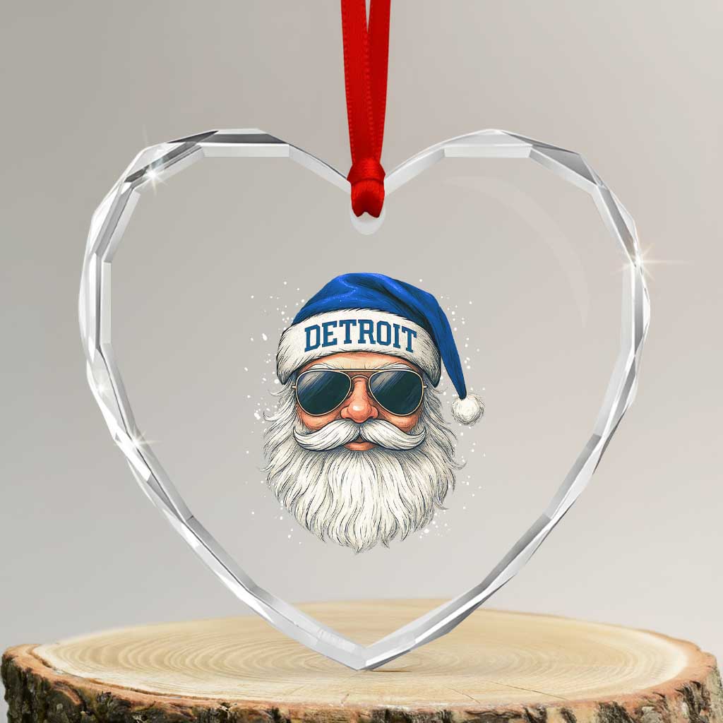 Vintage Detroit Football Christmas Heart Crystal Glass Ornament Funny Retro Santa Lions Fan Xmas - Wonder Print Shop