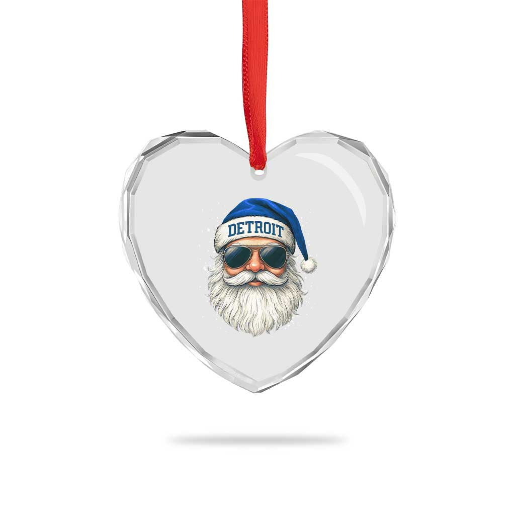 Vintage Detroit Football Christmas Heart Crystal Glass Ornament Funny Retro Santa Lions Fan Xmas - Wonder Print Shop