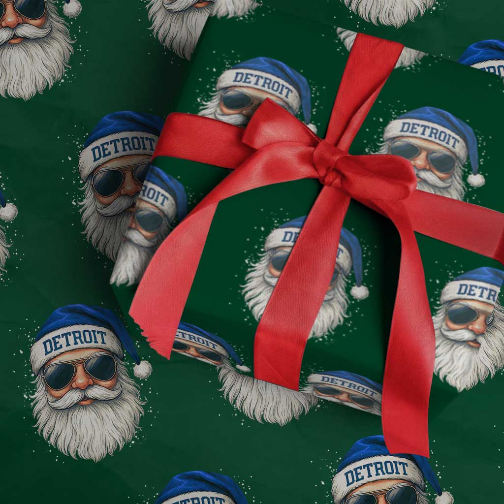 Vintage Detroit Football Christmas Wrapping Paper Roll Funny Retro Santa Lions Fan Xmas - Wonder Print Shop