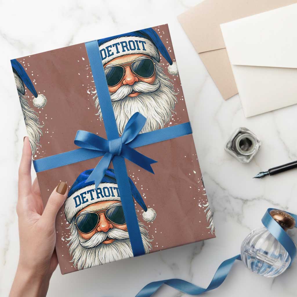 Vintage Detroit Football Christmas Wrapping Paper Roll Funny Retro Santa Lions Fan Xmas - Wonder Print Shop