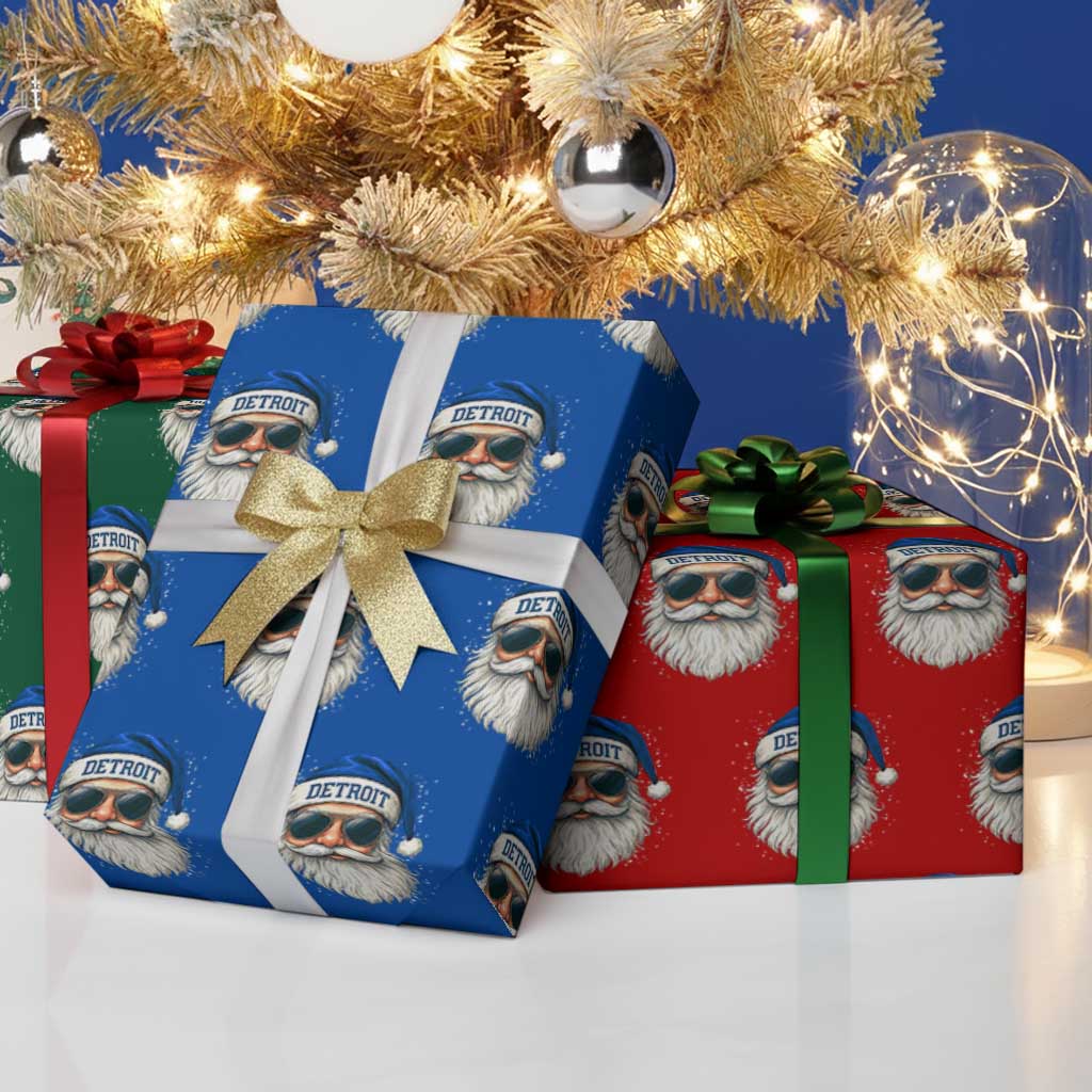 Vintage Detroit Football Christmas Wrapping Paper Roll Funny Retro Santa Lions Fan Xmas - Wonder Print Shop