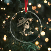 Vintage Dia de los Muertos Catrina Portrait Graphic Crystal Glass Ornament Gothic Sugar Skull Woman Blowing Dandelion