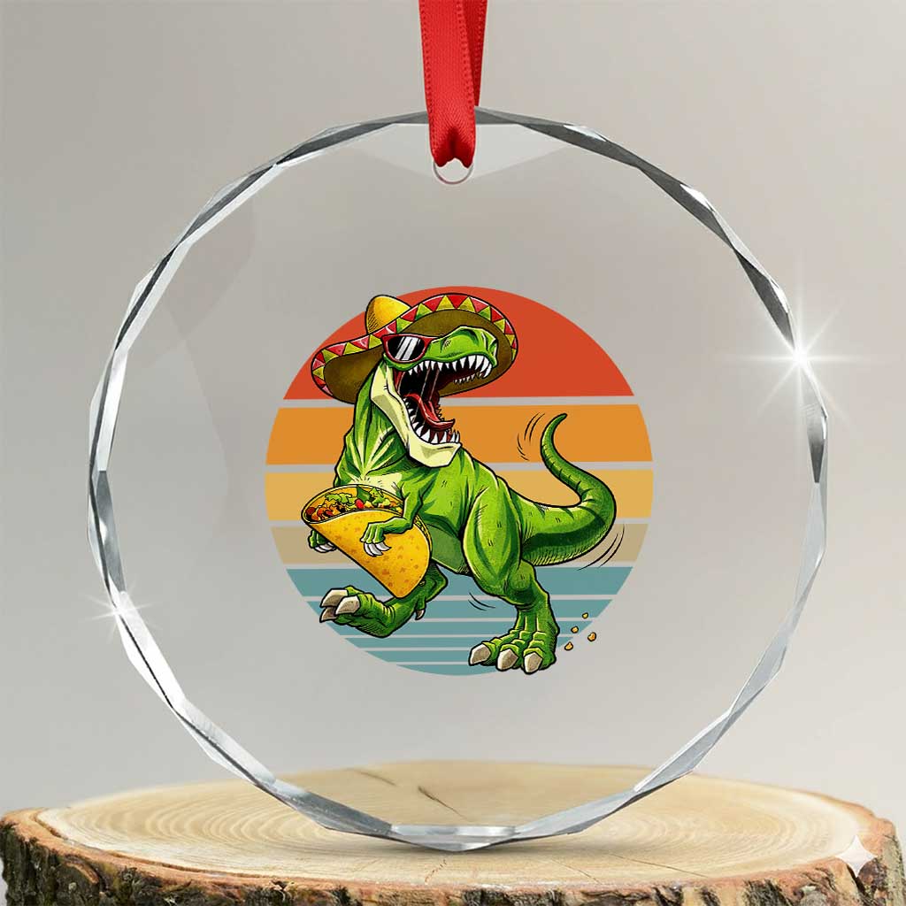 Vintage Dinosaur Taco Lover Crystal Glass Ornament Cinco De Mayo Gift
