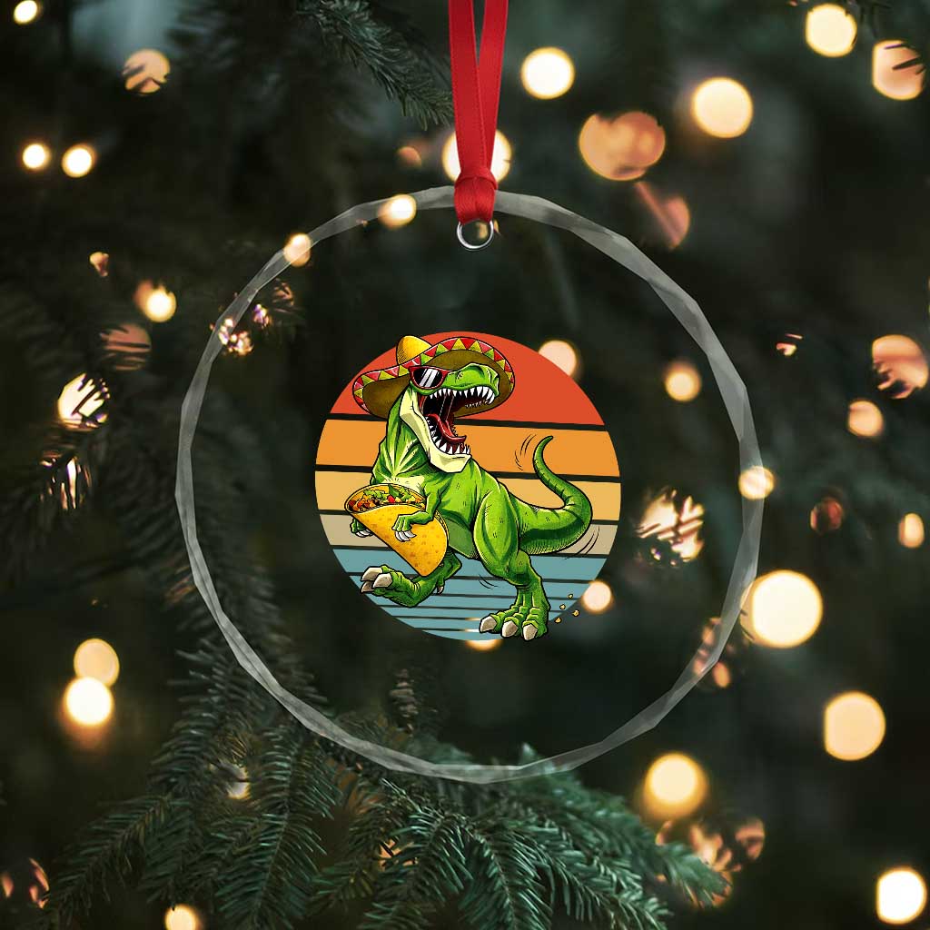 Vintage Dinosaur Taco Lover Crystal Glass Ornament Cinco De Mayo Gift
