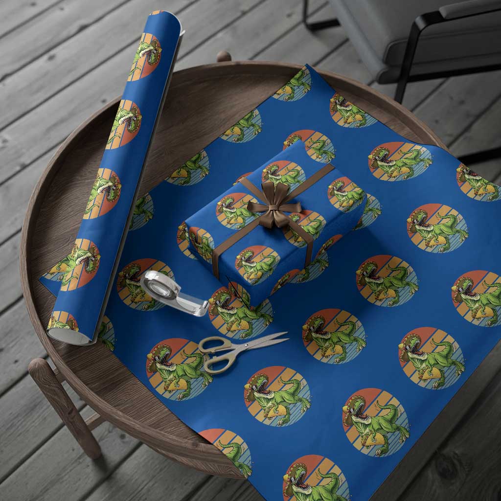 Vintage Dinosaur Taco Lover Wrapping Paper Roll Cinco De Mayo Gift