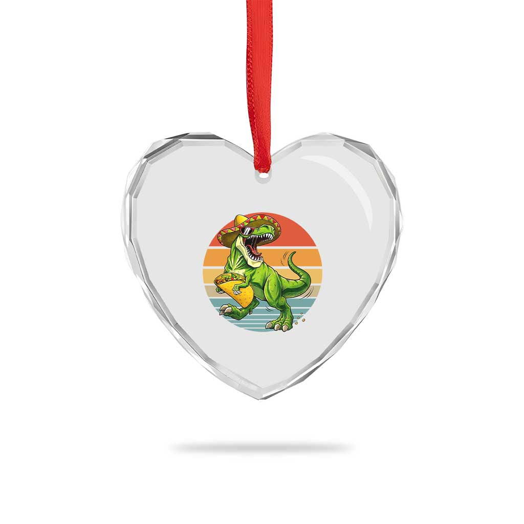 Vintage Dinosaur Taco Lover Heart Crystal Glass Ornament Cinco De Mayo Gift