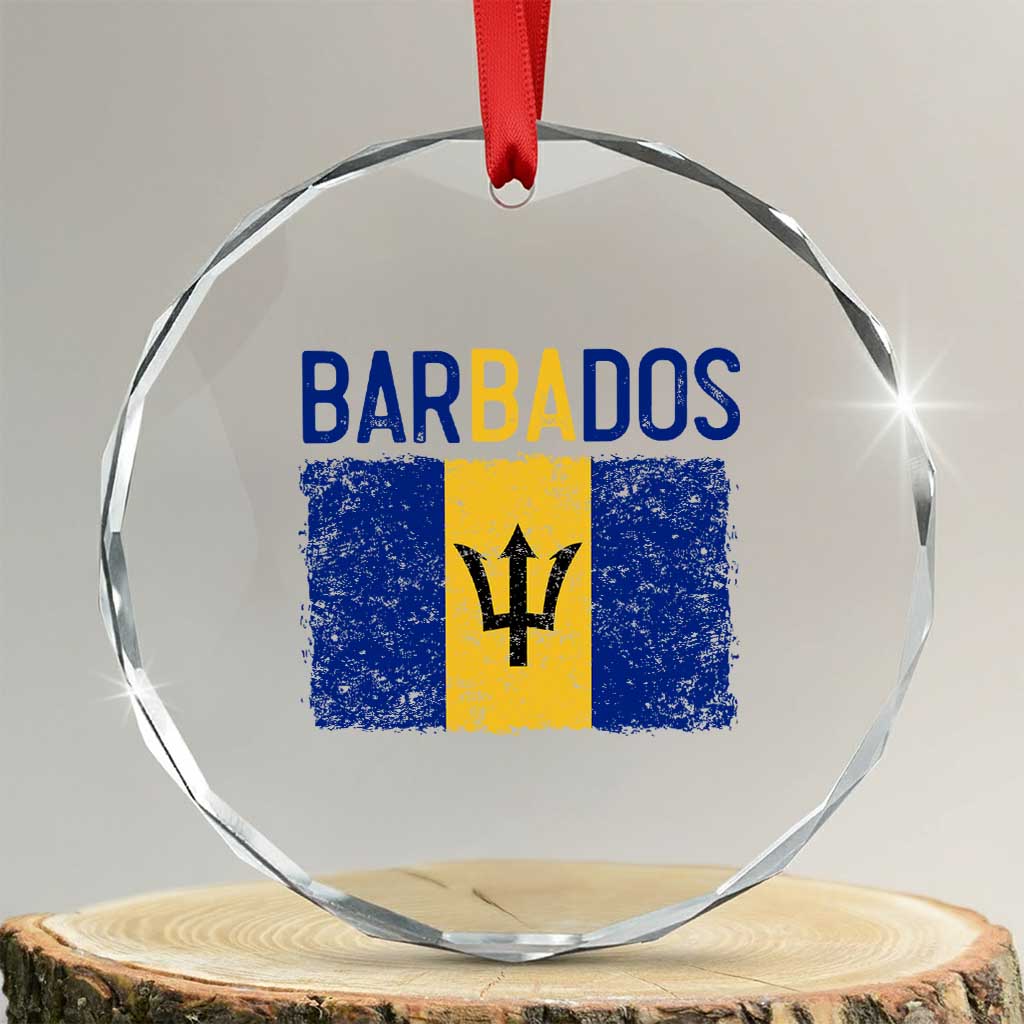 Vintage Distressed Barbados Flag Crystal Glass Ornament Bajan Caribbean Heritage Patriotic Pride Gift