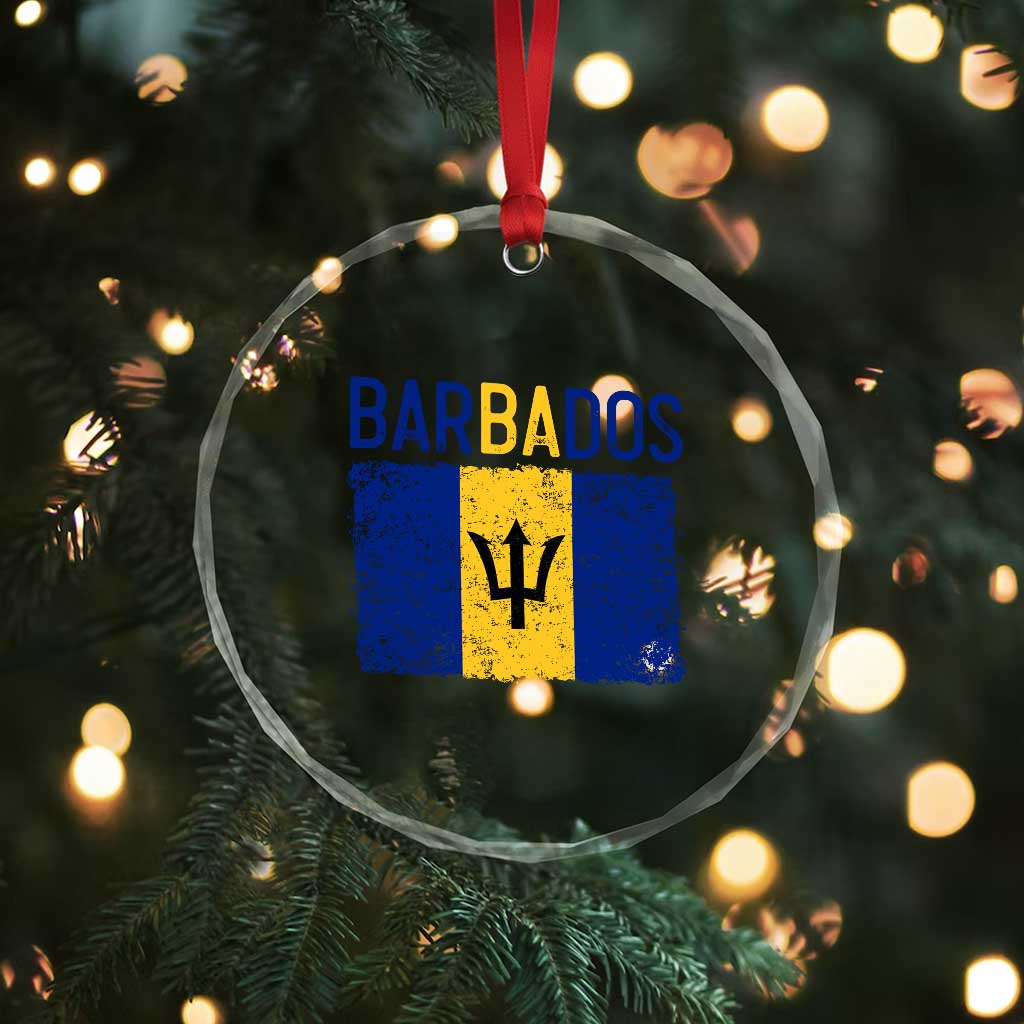 Vintage Distressed Barbados Flag Crystal Glass Ornament Bajan Caribbean Heritage Patriotic Pride Gift
