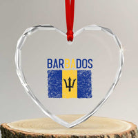 Vintage Distressed Barbados Flag Heart Crystal Glass Ornament Bajan Caribbean Heritage Patriotic Pride Gift