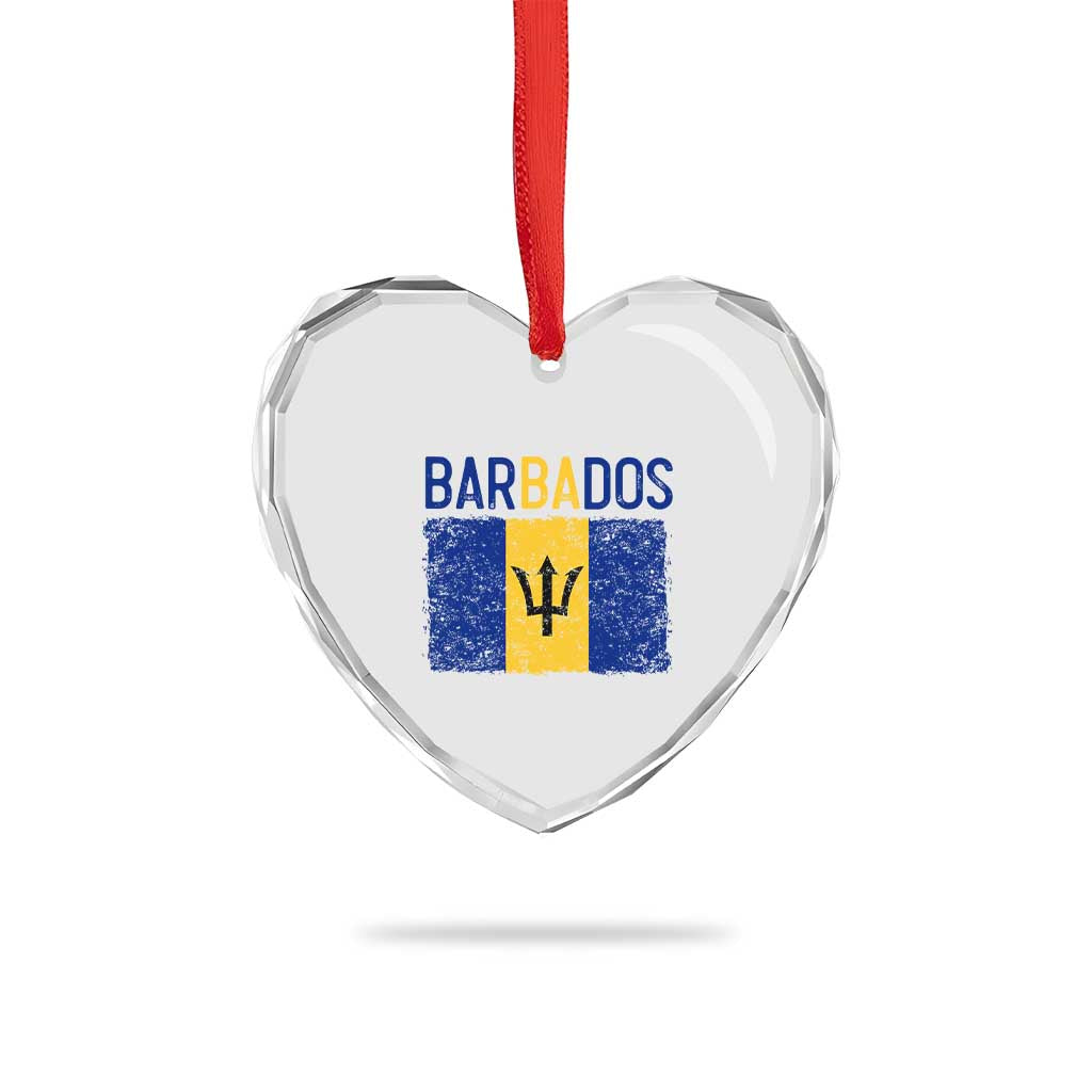 Vintage Distressed Barbados Flag Heart Crystal Glass Ornament Bajan Caribbean Heritage Patriotic Pride Gift