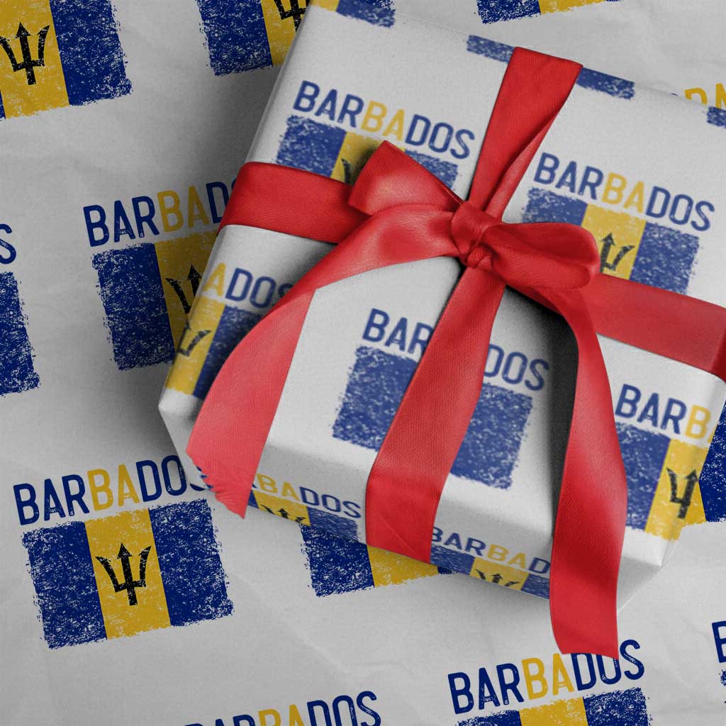 Vintage Distressed Barbados Flag Wrapping Paper Roll Bajan Caribbean Heritage Patriotic Pride Gift