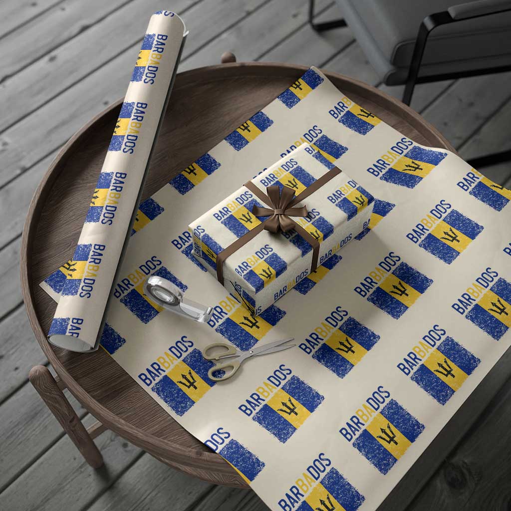 Vintage Distressed Barbados Flag Wrapping Paper Roll Bajan Caribbean Heritage Patriotic Pride Gift