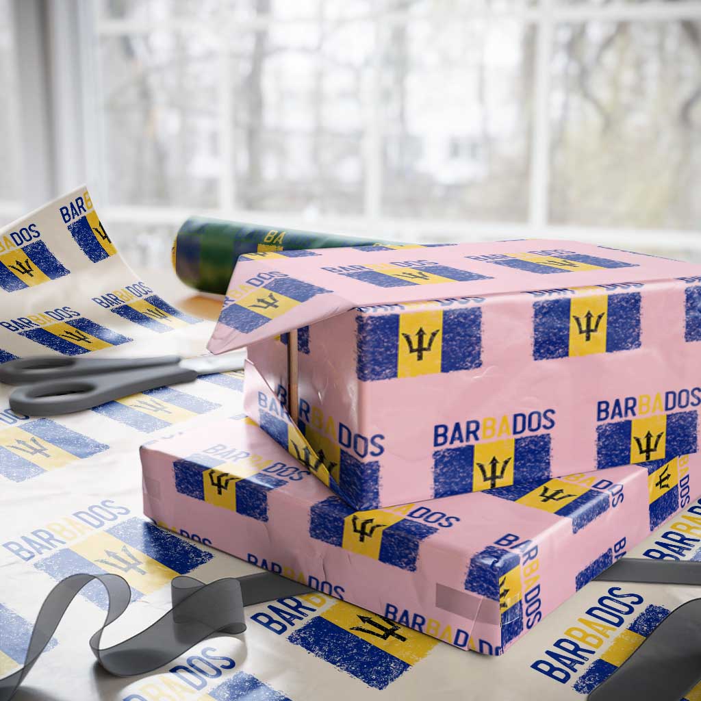 Vintage Distressed Barbados Flag Wrapping Paper Roll Bajan Caribbean Heritage Patriotic Pride Gift