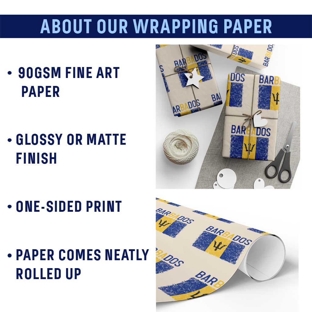 Vintage Distressed Barbados Flag Wrapping Paper Roll Bajan Caribbean Heritage Patriotic Pride Gift